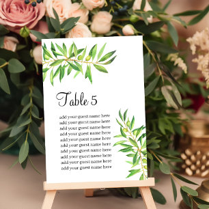Seating Chart Modern Simple Olive Branch Greenery Table Number