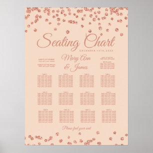 Seating Chart Rose Gold Glitter Confetti Blush