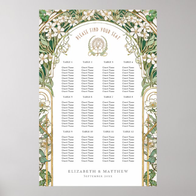 Seating Chart Vintage Wedding Art Nouveau (Front)