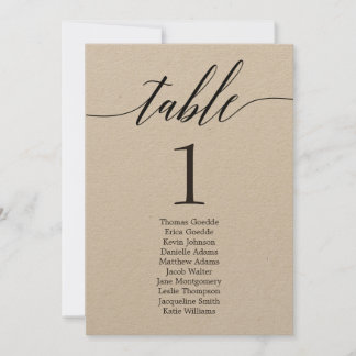Seating Plan Individual Table Card Modern Script