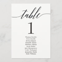 Seating Plan Individual Table Card Modern Script