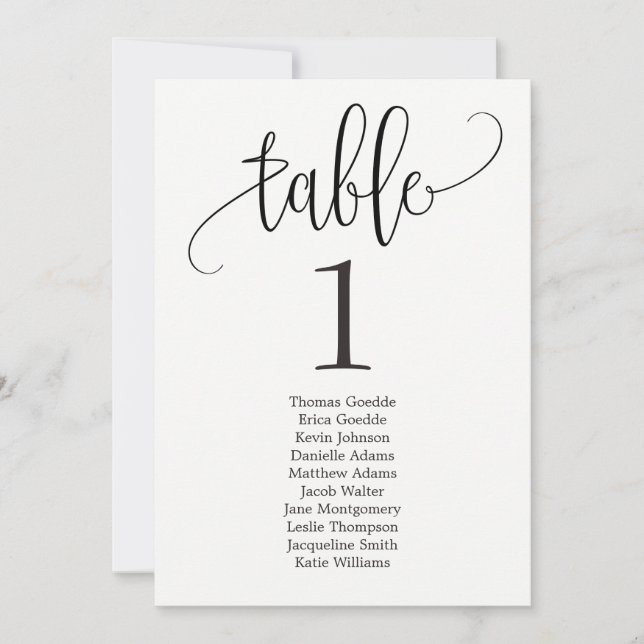 Seating Plan Table Card Lovely Calligraphy (Front)