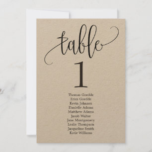 Seating Plan Table Card Lovely Calligraphy