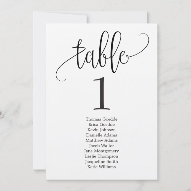 Seating Plan Table Card Lovely Calligraphy (Front)