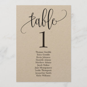 Seating Plan Table Card Lovely Calligraphy