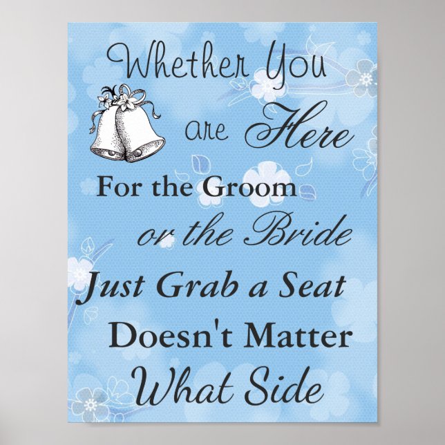 Seating Poster for Wedding, Floral Blue Theme (Front)