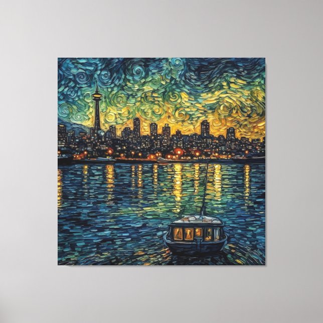 Seatle Space Needle in van Gogh style Canvas Print (Front)