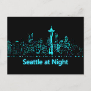 Seattle at Night Postcard