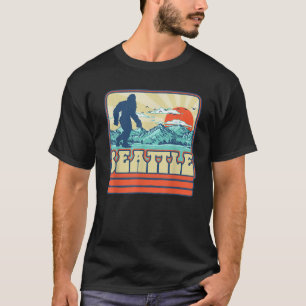 Seattle Bigfoot Mountains Trees Outdoors Retro 80s T-Shirt