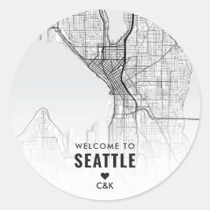 Seattle City Map Wedding Welcome Classic Round Sticker