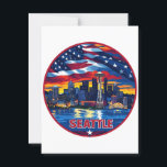 Seattle City Skyline Postcard<br><div class="desc">Celebrate the iconic Seattle skyline with this bold and colourful design featuring the Space Needle and the city’s modern architecture. This vibrant retro-style art captures the spirit of Seattle in a glowing palette of red, and deep blue — perfect for locals, tourists, and city lovers alike. Ideal for apparel, home...</div>