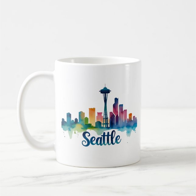 Seattle City watercolor Skyline Mug (Left)