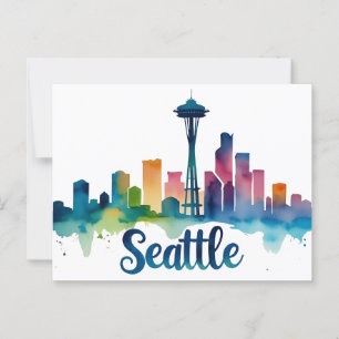 Seattle City watercolor Skyline Postcard