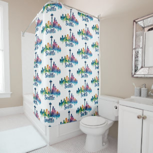 Seattle City watercolor Skyline Shower Curtain