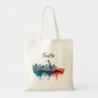 Seattle City watercolor Skyline Tote Bag