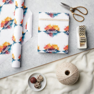 Seattle City watercolor Skyline Wrapping Paper