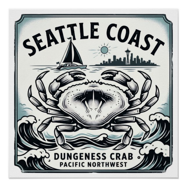 Seattle Coast Dungeness Crab Poster (Front)