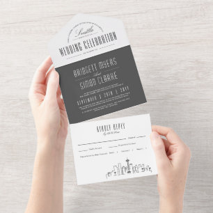 Seattle Deco Skyline   Wedding All In One Invitation