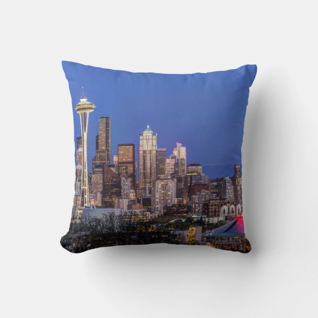 Seattle, Downtown and Mt. Rainier at Twilight Cushion (Front)