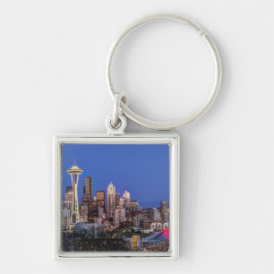 Seattle, Downtown and Mt. Rainier at Twilight Key Ring