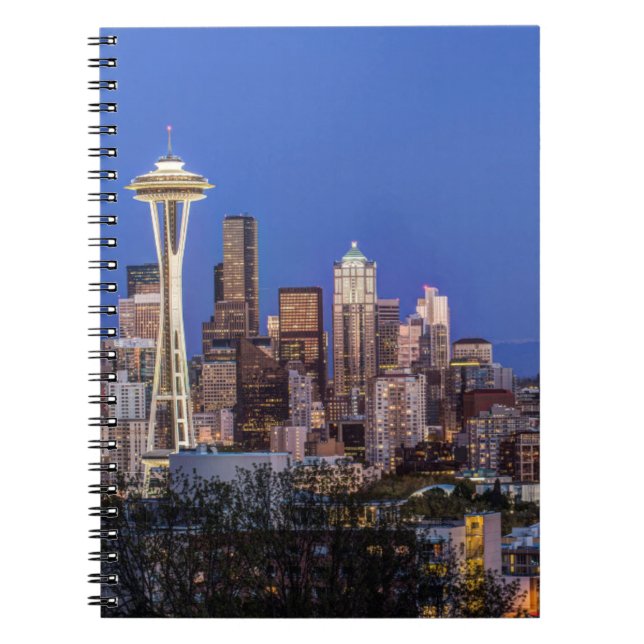 Seattle, Downtown and Mt. Rainier at Twilight Notebook (Front)