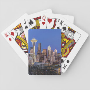 Seattle, Downtown and Mt. Rainier at Twilight Playing Cards