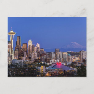 Seattle, Downtown and Mt. Rainier at Twilight Postcard