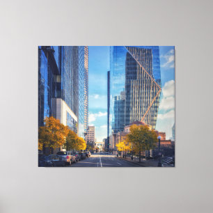 Seattle Downtown Street with Autumn Trees Canvas Print