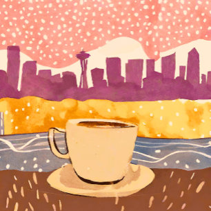 Seattle Drizzle and Coffee Water Colour T-Shirt