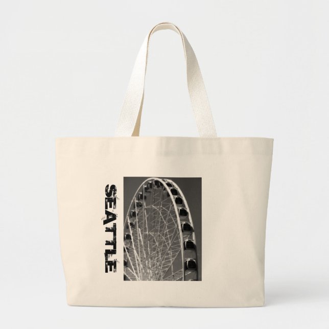 Seattle Ferris Wheel Large Tote Bag (Front)