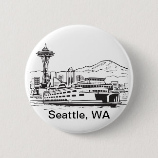 Seattle Ferry & Skyline Line Art Washington State 6 Cm Round Badge