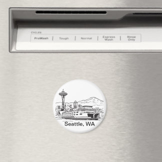 Seattle Ferry & Skyline Line Art Washington State Magnet