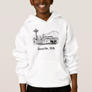 Seattle Ferry & Skyline Washington State Line Art 
