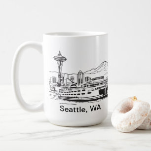 Seattle Ferry & Skyline Washington State Line Art Coffee Mug