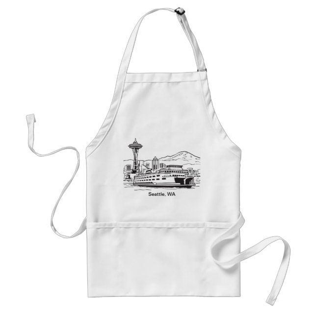 Seattle Ferry & Skyline Washington State Line Art  Standard Apron (Front)