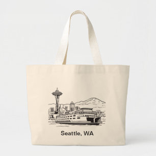 Seattle Ferry Washington State Line Art Large Tote Bag