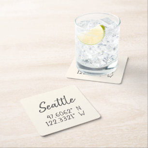 Seattle GPS Coordinates Longitude Latitude Pa Square Paper Coaster