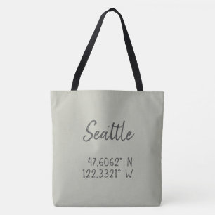 Seattle GPS Coordinates Longitude Latitude Tote Bag