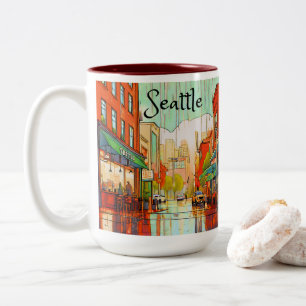 Seattle in The Rain  Two-Tone Coffee Mug