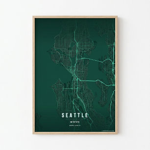 Seattle Map Print Washington City Wall Art Gift