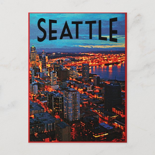 Seattle Night Skyline Postcard (Front)