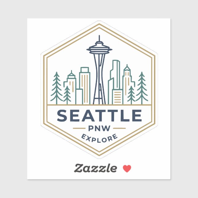 Seattle PNW Skyline Minimal Hexagonal Badge (Sheet)