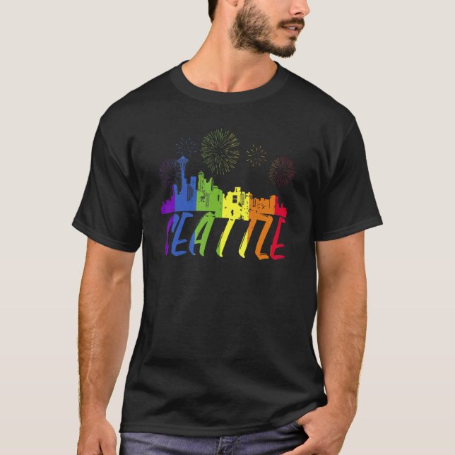 Seattle Pride Skyline  Pride Parade Seattle T-Shirt (Front)