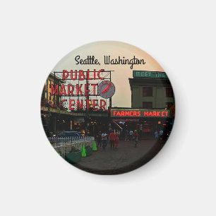 Seattle Public Market Centre #1 Round Magnet