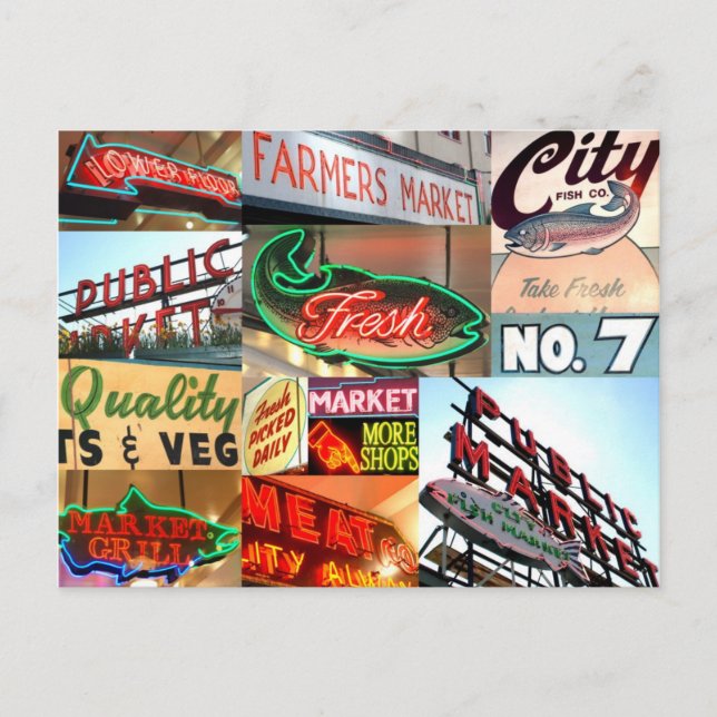 Seattle Public Market Typography Postcard (Front)