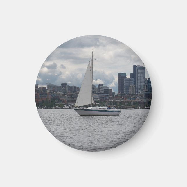 Seattle Sailboat Cityscape Magnet (Front)