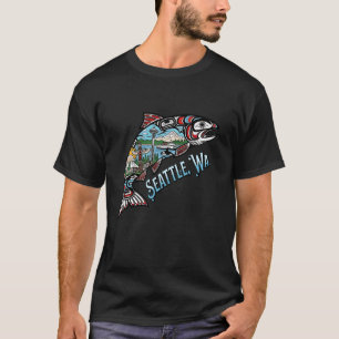 Seattle Salmon Nature & City Skyline Scene Proud S T-Shirt