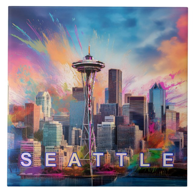 Seattle Skyline Art  Tile (Front)