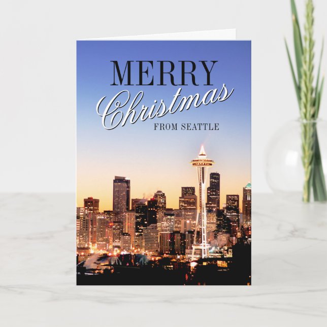 Seattle Skyline at Christmas Holiday Card (Front)