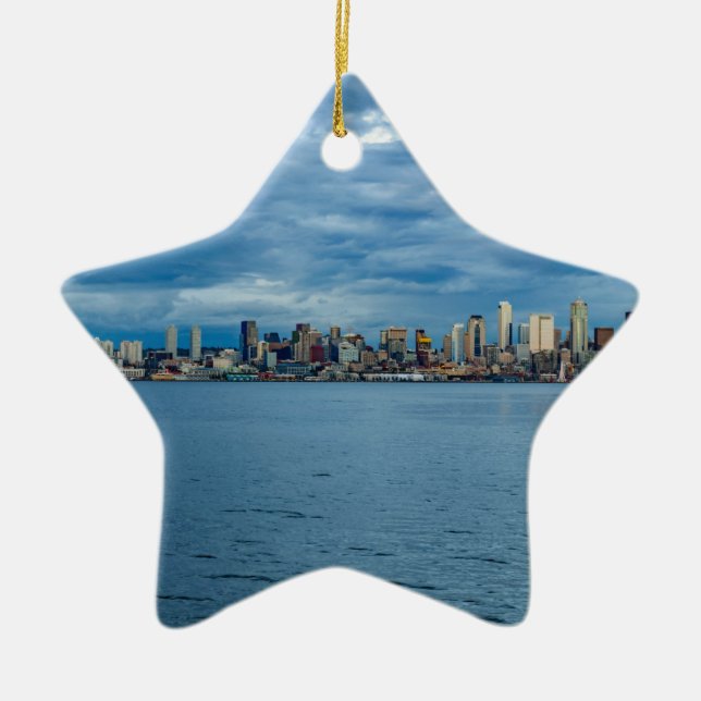 Seattle Skyline at Dusk Ceramic Tree Decoration (Front)